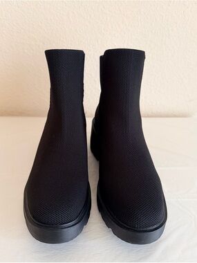 Vivaia Everly Women's Black Stretch-Knit Platform Ankle Boots